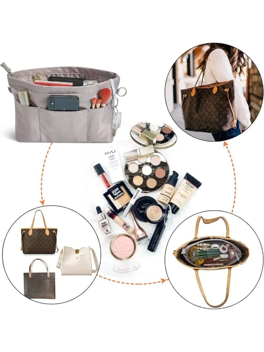 Premium Nylon Tote Purse Organizer with 13 Pockets - Bag Insert for Handbags